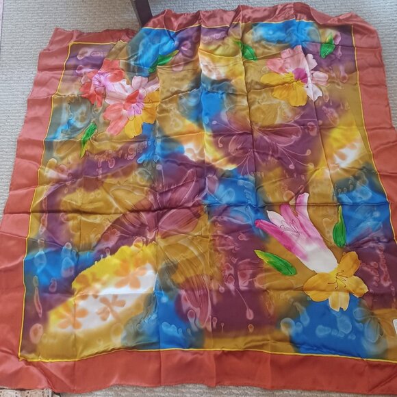 Vintage Pierre Cardin Square Floral  Silk Scarf NWT - Picture 1 of 4